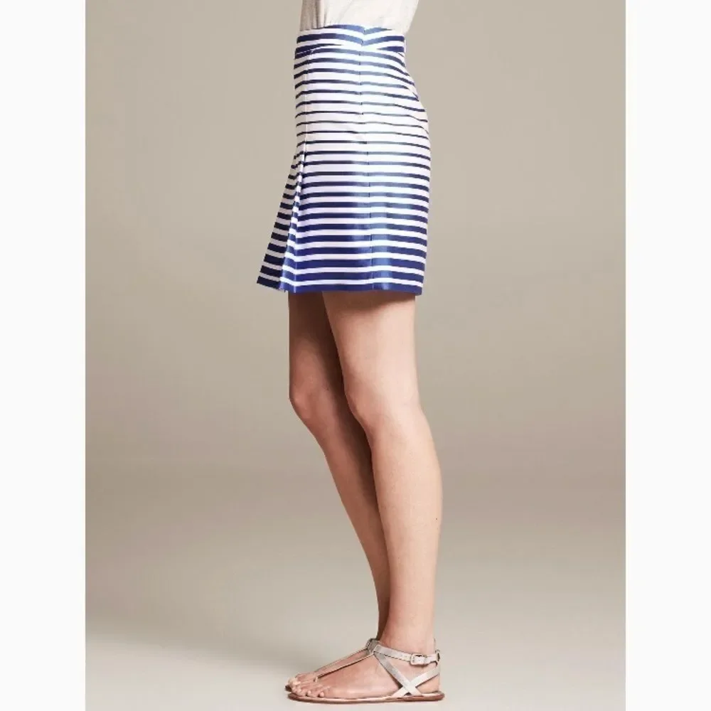 Banana Republic Blue Stripe Open Pleat Skirt